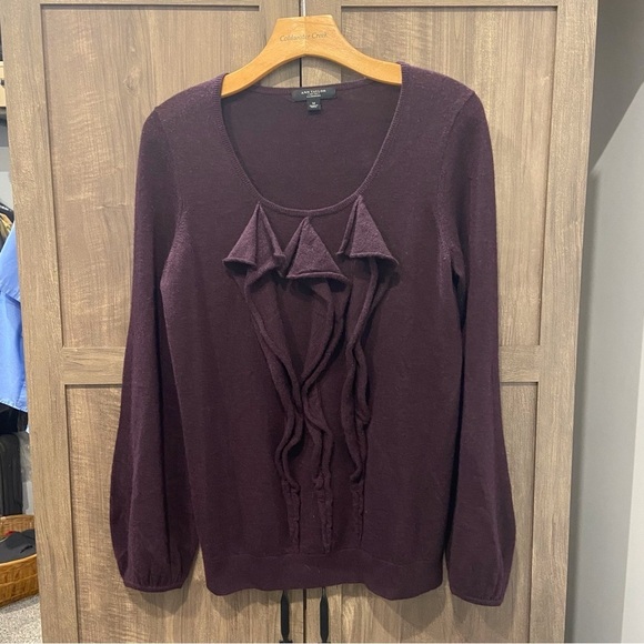 Ann Taylor Sweaters - Ann Taylor Cashmere Ruffle Front Long Sleeve Sweater Purple Medium